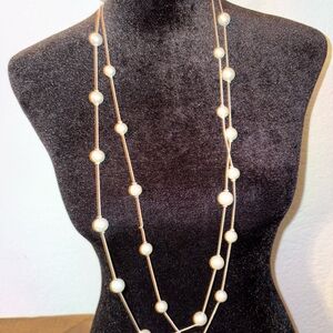 Silver and White Long Pearl Necklace #343